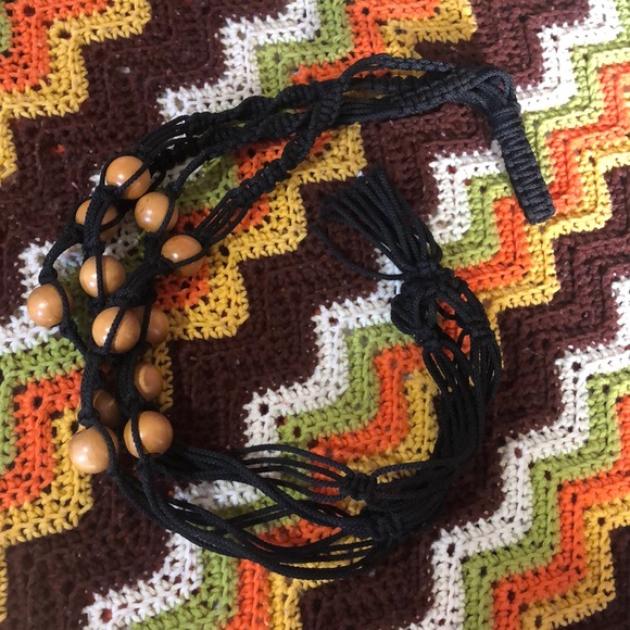 Vintage beaded macrame with wooden beads